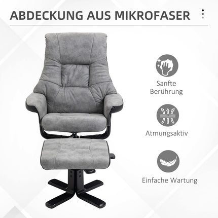 Rotating recliner with stool, microfibre grey
