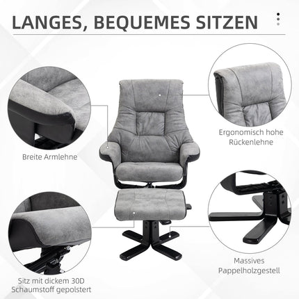 Rotating recliner with stool, microfibre grey