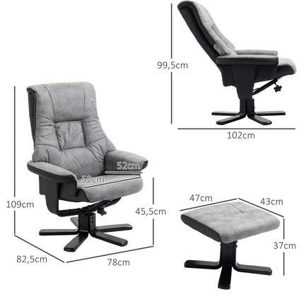 Rotating recliner with stool, microfibre grey