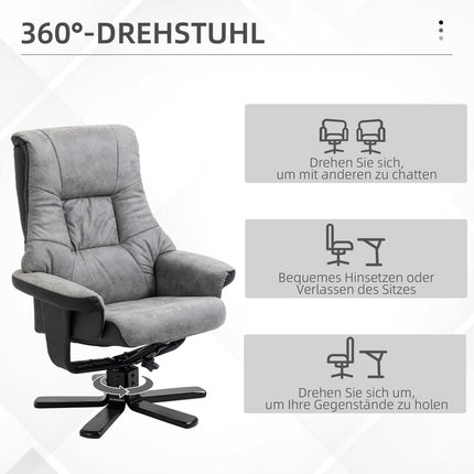 Rotating recliner with stool, microfibre grey