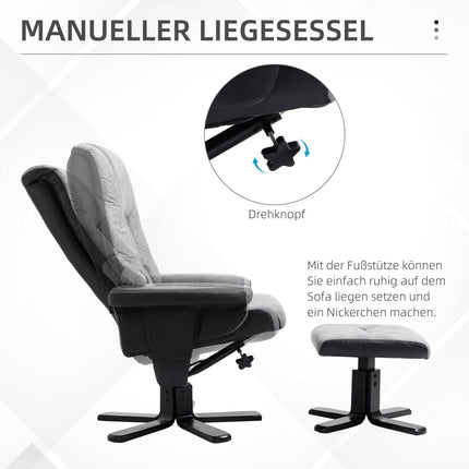 Rotating recliner with stool, microfibre grey