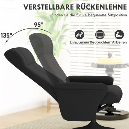 Black lounge chair in microfiber with stool, 150 kg Capacity