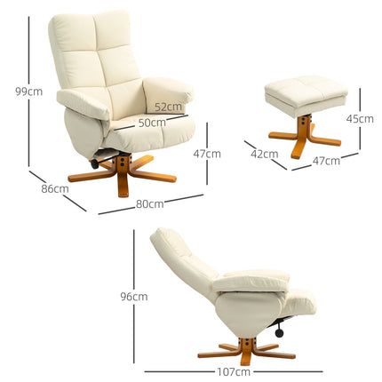 Reclining chair in artificial leather with ottoman - cream white