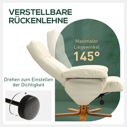 Reclining chair in artificial leather with ottoman - cream white