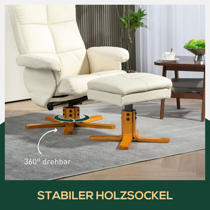 Reclining chair in artificial leather with ottoman - cream white