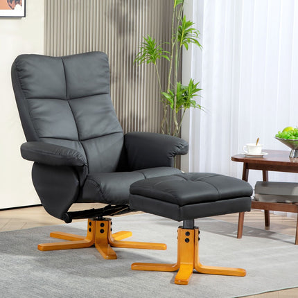 Lounger with ottoman, artificial leather, rotatable, dark grey
