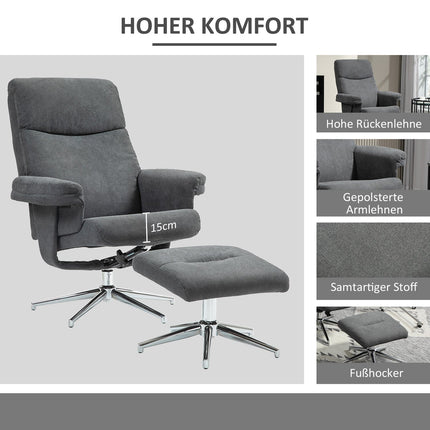 Relaxation armchair seat set, velvet look, up to 150 kg, dark grey