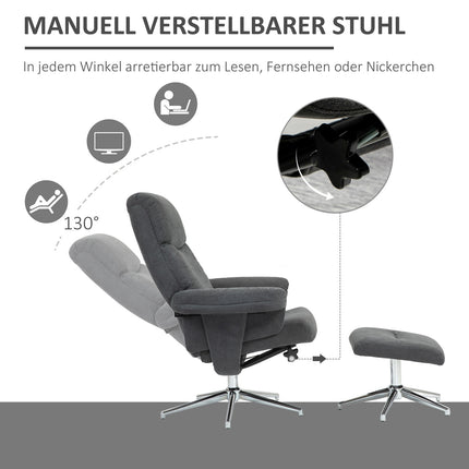 Relaxation armchair seat set, velvet look, up to 150 kg, dark grey