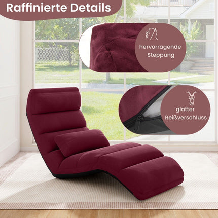Relaxation lounger folding floor chair with adjustable backrest red 175 x 55 x 20 cm