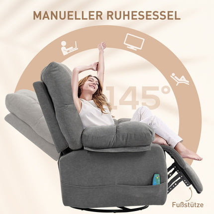 Relaxing chair with massage function, reclining function, rotating massage chair, 4 side pockets and remote control, dark grey