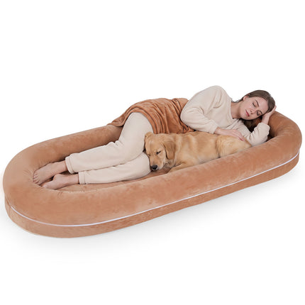 Removable Human Dog Bed with Plush Blanket – Brown