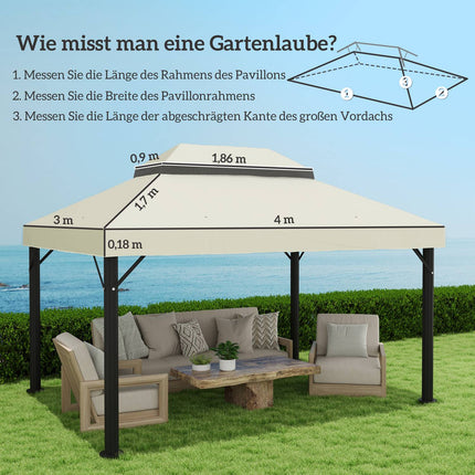 Waterproof Garden Gazebo Roof replacement 3 x 4 m, Cream white