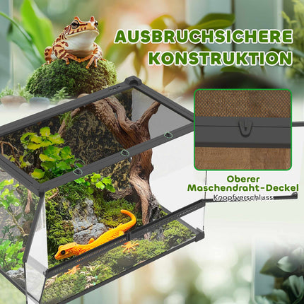 Reptile Glass Terrarium 48L, Front Ventilation, 50x30x35 cm