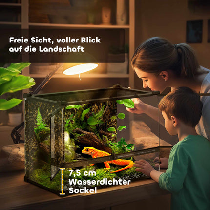 Reptile Glass Terrarium 48L, Front Ventilation, 50x30x35 cm