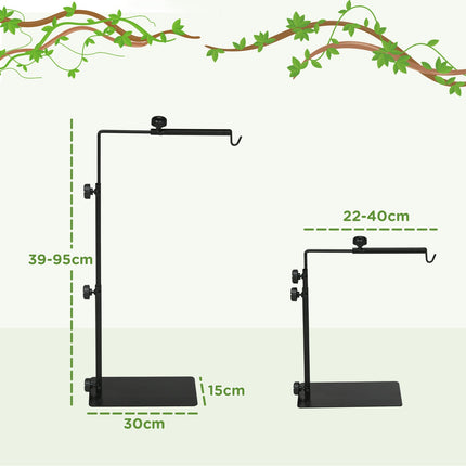 Adjustable reptile heat lamp stand, black steel, 4 wire holes