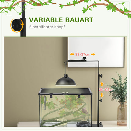 Adjustable reptile heat lamp stand, black steel, 4 wire holes
