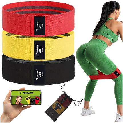 Resistance Bands Set, 3 Levels, Fabric, QR Workout Plan