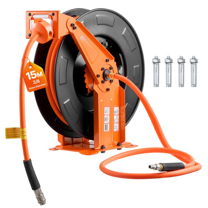 Retractable Air Hose Reel 15m 3/8in, 300 PSI, Auto Rewind