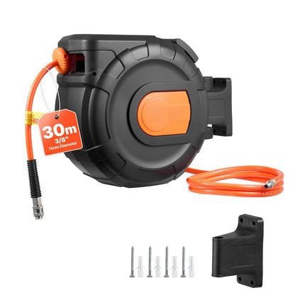 Retractable Air Hose Reel, 30m 3/8in PVC, 300 PSI