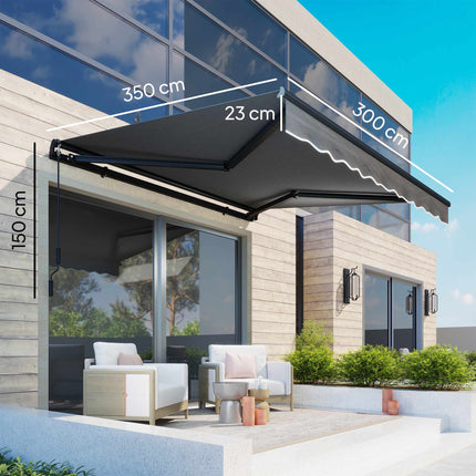 Retractable Awning, 10m², Dark Grey, Manual Crank
