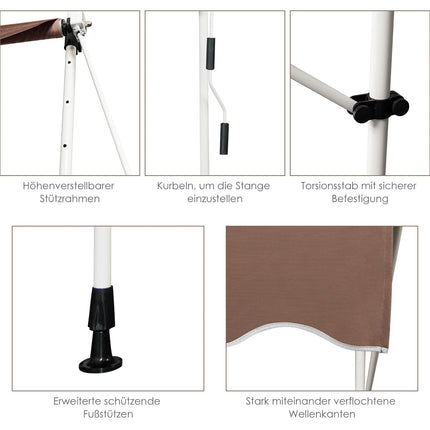 Retractable Awning 200cm, No-Drill, UV-Resistant, Adjustable