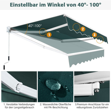 Retractable Awning 2.5x2m, UV & Water Resistant, Green