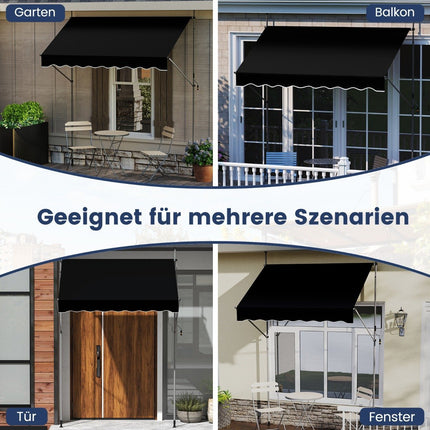 Retractable Awning, No-Drill, Adjustable Height, 250cm, Black