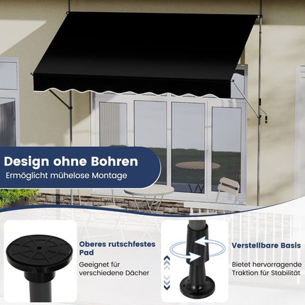 Retractable Awning, No-Drill, Adjustable Height, 250cm, Black