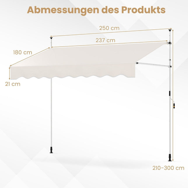 Retractable Awning, No-Drill, Adjustable Height, 250cm, White