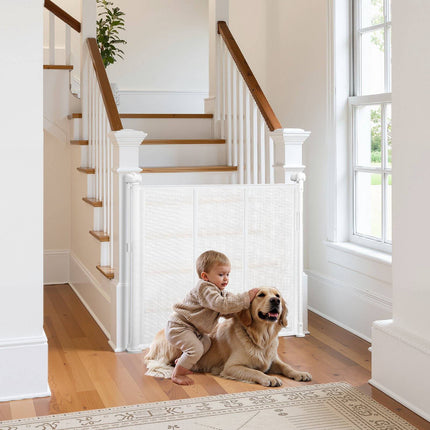 Retractable Baby Gate, 34 in Tall, Extends 55 in, White
