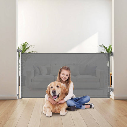 Retractable Baby Gate, 56in Wide, Locking No-Trip Mesh
