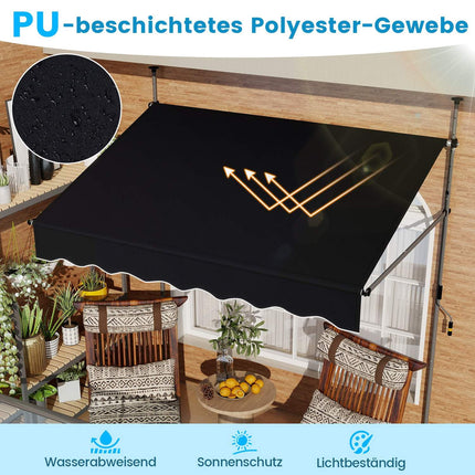 Retractable Balcony Awning, 200cm, No-Drill, UV-Resistant