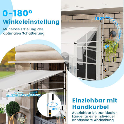 Retractable Balcony Awning, 200cm, No-Drill, UV Resistant