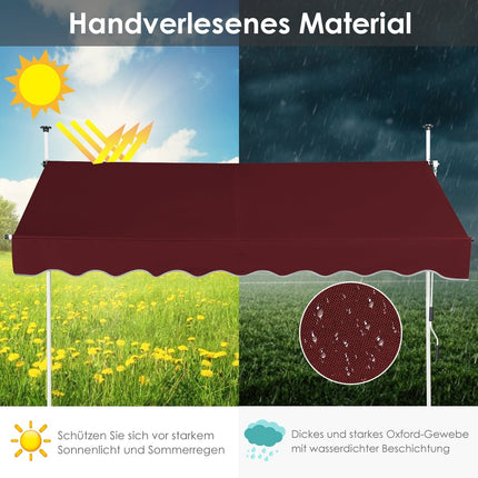 Retractable Balcony Awning, 250 cm, UV Resistant, Red