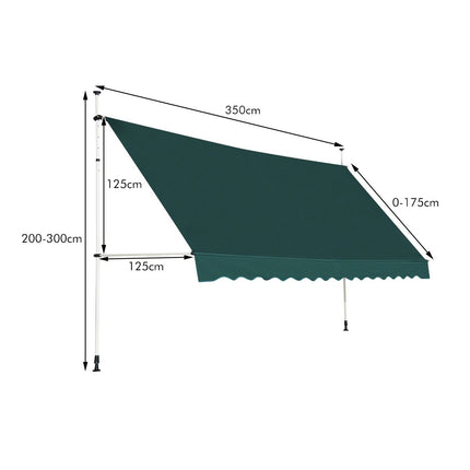 Retractable Balcony Awning, 350 cm, UV-Resistant, Green