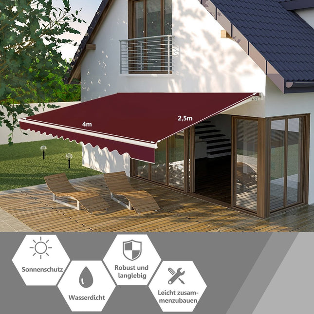 Retractable Balcony Awning, 400x250 cm, Wine Red