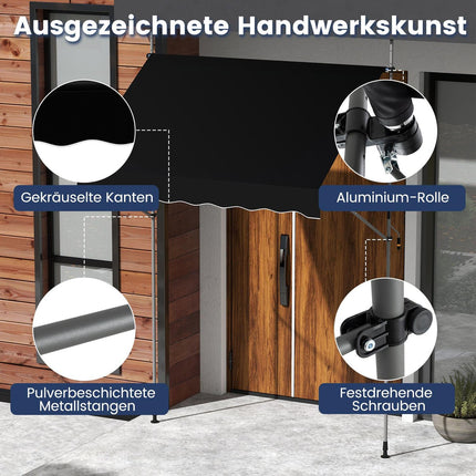 Retractable Balcony Awning, No-Drill, UV-Resistant, 200 cm, Black