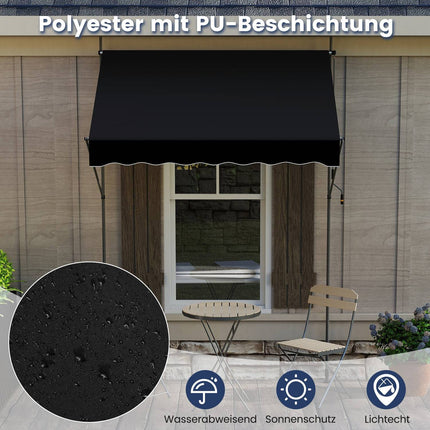 Retractable Balcony Awning, No-Drill, UV-Resistant, 200 cm, Black