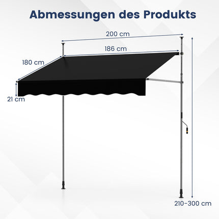 Retractable Balcony Awning, No-Drill, UV-Resistant, 200 cm, Black