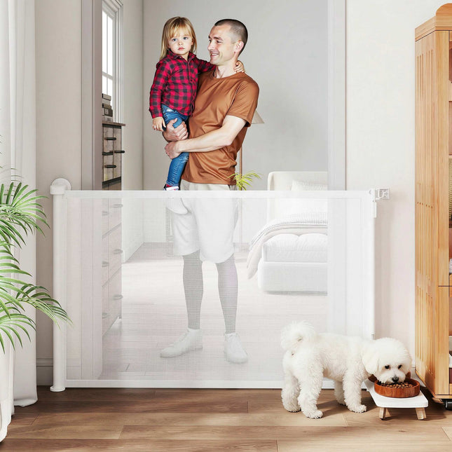 Retractable Dog Gate, 140 cm, Easy One-Hand Operation