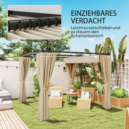 Retractable Freestanding Patio Canopy, Metal Frame, Beige