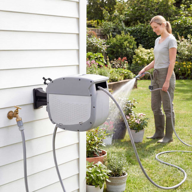Retractable Garden Hose Reel with Wall Mount, 20m Hose