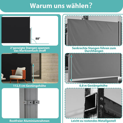 Retractable Garden Side Awning, 180 x 300 cm, Aluminum