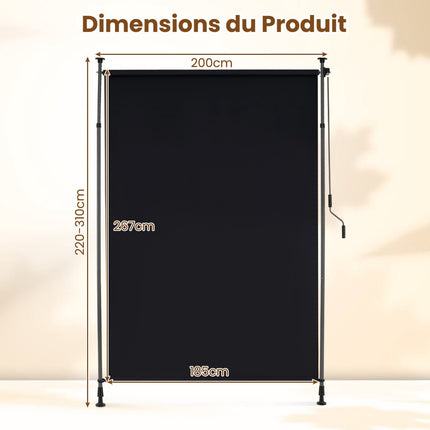 Retractable Outdoor Roller Shade, Crank, 150cm, 220-310cm