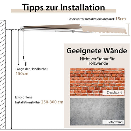 Retractable Patio Awning, 400x250 cm, Beige, Sun Protection
