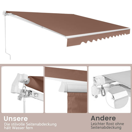 Retractable Patio Awning, Aluminum, 3.6m x 3m, Brown