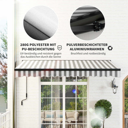 Retractable Patio Awning, Weatherproof, 350x250 cm, Gray/White