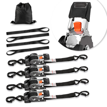 Retractable Ratchet Straps 4 Pack, 1 in x 10 ft, S Hooks