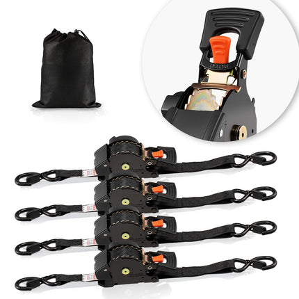 Retractable Ratchet Straps 4 Pack, 1 in x 16 ft, S Hooks, 700 kg