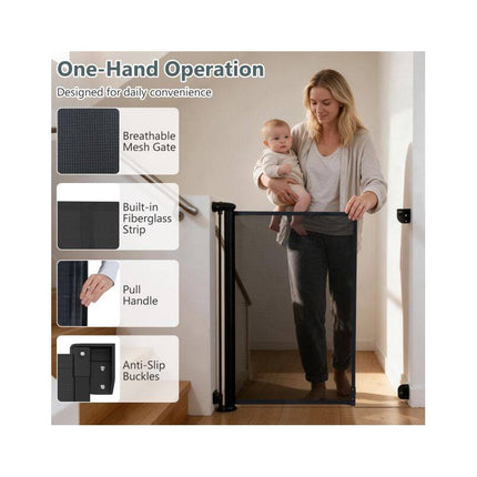 Retractable Safety Gate 140 cm for Babies and Dogs, Black, 97 cm High